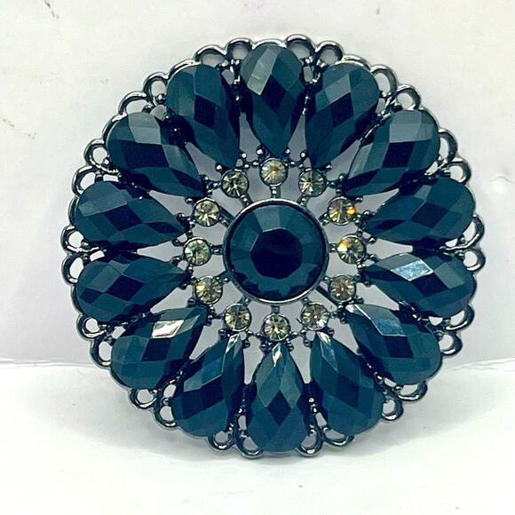 Premier Designs black flower crystal beads brooch pin - Picture 1 of 6